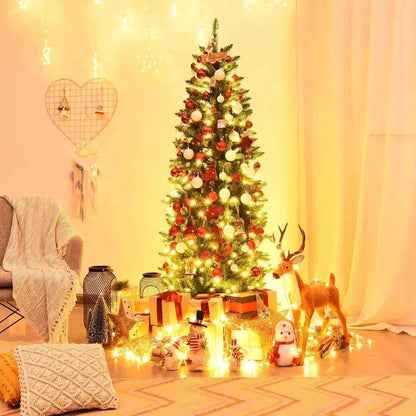6 Feet Pre-lit Artificial Fir Pencil Christmas Tree with 150 Lights
