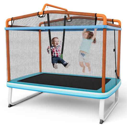 6 Feet Rectangle Trampoline with Swing Horizontal Bar and Safety Net-Orange Cartsfy Inc.