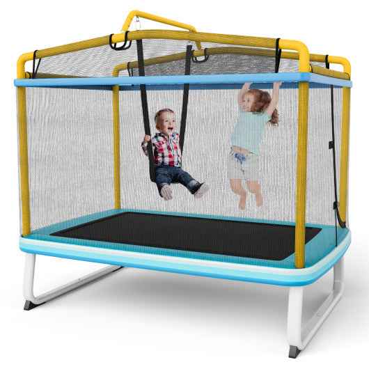 6 Feet Rectangle Trampoline with Swing Horizontal Bar and Safety Net-Yellow Cartsfy Inc.