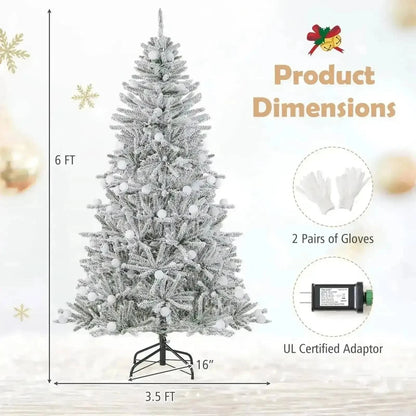 6 Feet Snow-flocked Artificial Christmas Tree Pre-lit Hinged with 81 Sphere Lights and Remote Cartsfy Inc.