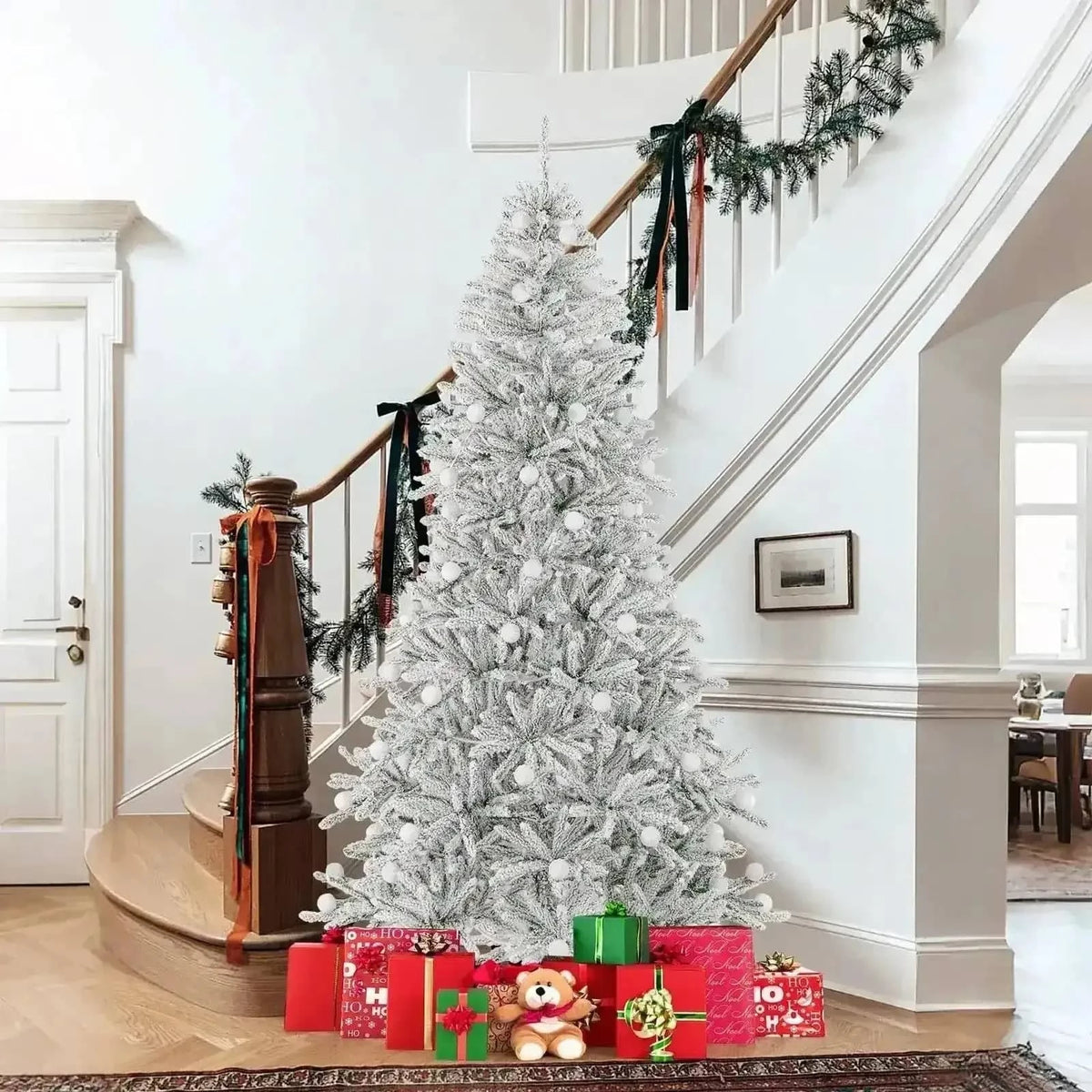 6 Feet Snow-flocked Artificial Christmas Tree Pre-lit Hinged with 81 Sphere Lights and Remote Cartsfy Inc.