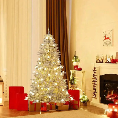 6 Feet Snow-flocked Artificial Christmas Tree Pre-lit Hinged with 81 Sphere Lights and Remote Cartsfy Inc.