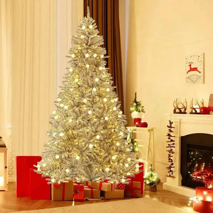 6 Feet Snow-flocked Artificial Christmas Tree Pre-lit Hinged with 81 Sphere Lights and Remote Cartsfy Inc.