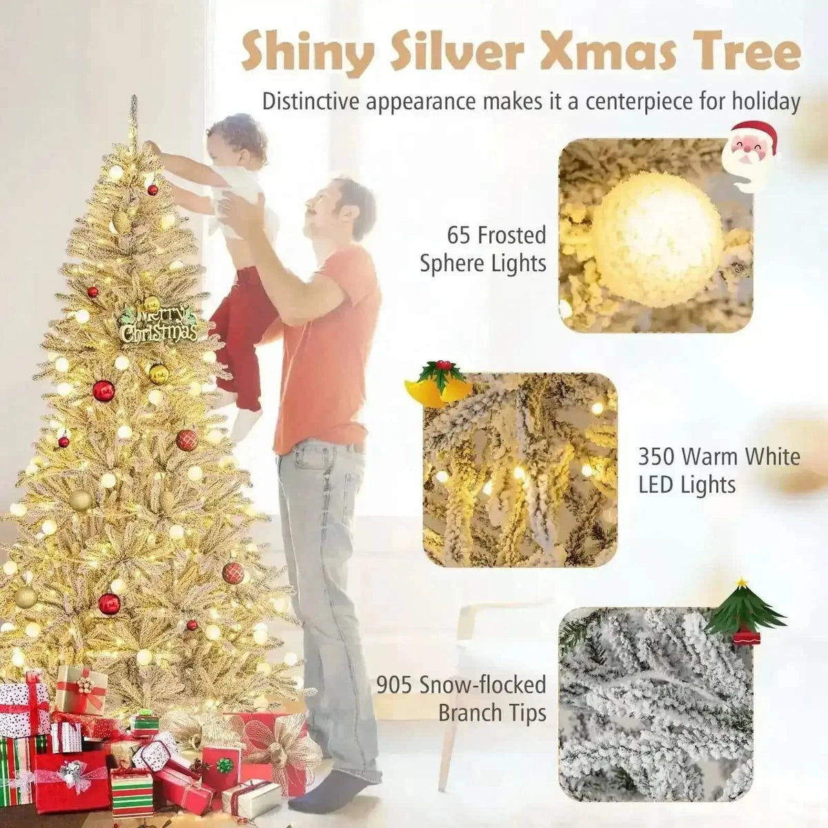 6 Feet Snow-flocked Artificial Christmas Tree Pre-lit Hinged with 81 Sphere Lights and Remote Cartsfy Inc.