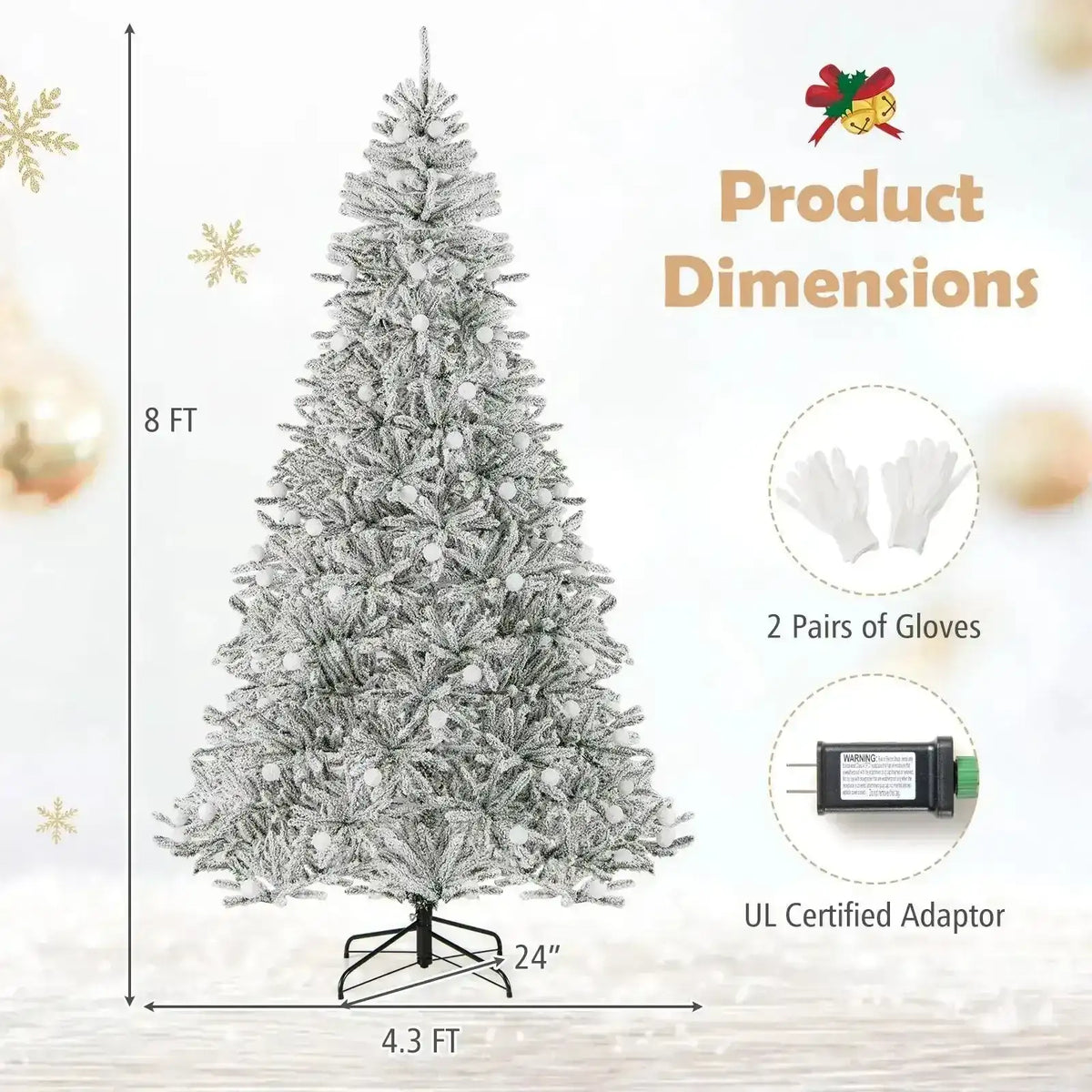 6 Feet Snow-flocked Artificial Christmas Tree Pre-lit Hinged with 81 Sphere Lights and Remote Cartsfy Inc.