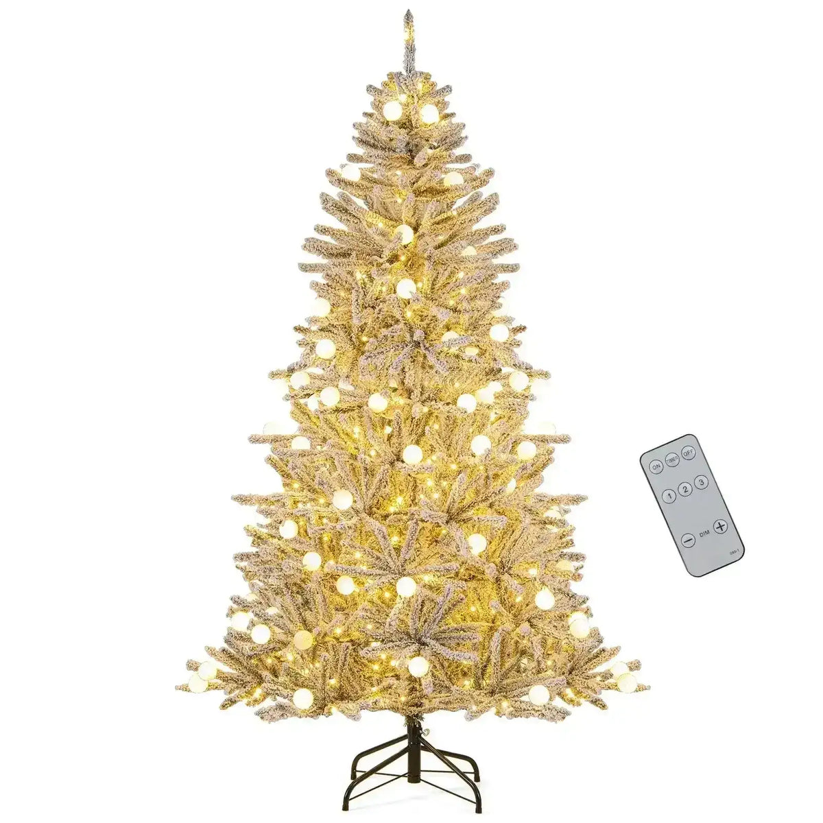6 Feet Snow-flocked Artificial Christmas Tree Pre-lit Hinged with 81 Sphere Lights and Remote Cartsfy Inc.