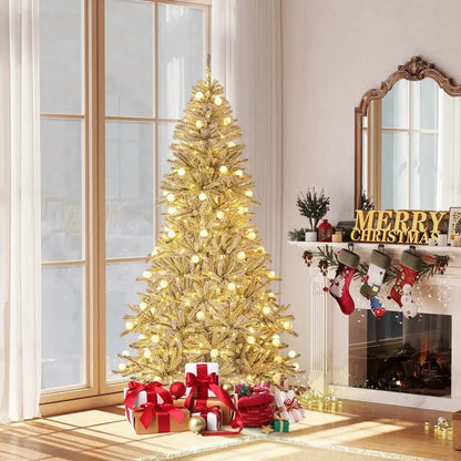 6 Feet Snow-flocked Artificial Christmas Tree Pre-lit Hinged with 81 Sphere Lights and Remote Cartsfy Inc.