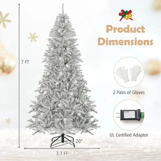 6 Feet Snow-flocked Artificial Christmas Tree Pre-lit Hinged with 81 Sphere Lights and Remote Cartsfy Inc.