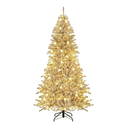 6 Feet Snow-flocked Artificial Christmas Tree Pre-lit Hinged with 81 Sphere Lights and Remote Cartsfy Inc.