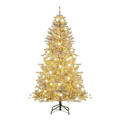 6 Feet Snow-flocked Artificial Christmas Tree Pre-lit Hinged with 81 Sphere Lights and Remote Cartsfy Inc.