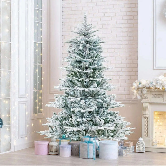 6 Feet Snow Flocked Artificial Christmas Tree with Cool White LED Lights Cartsfy Inc.