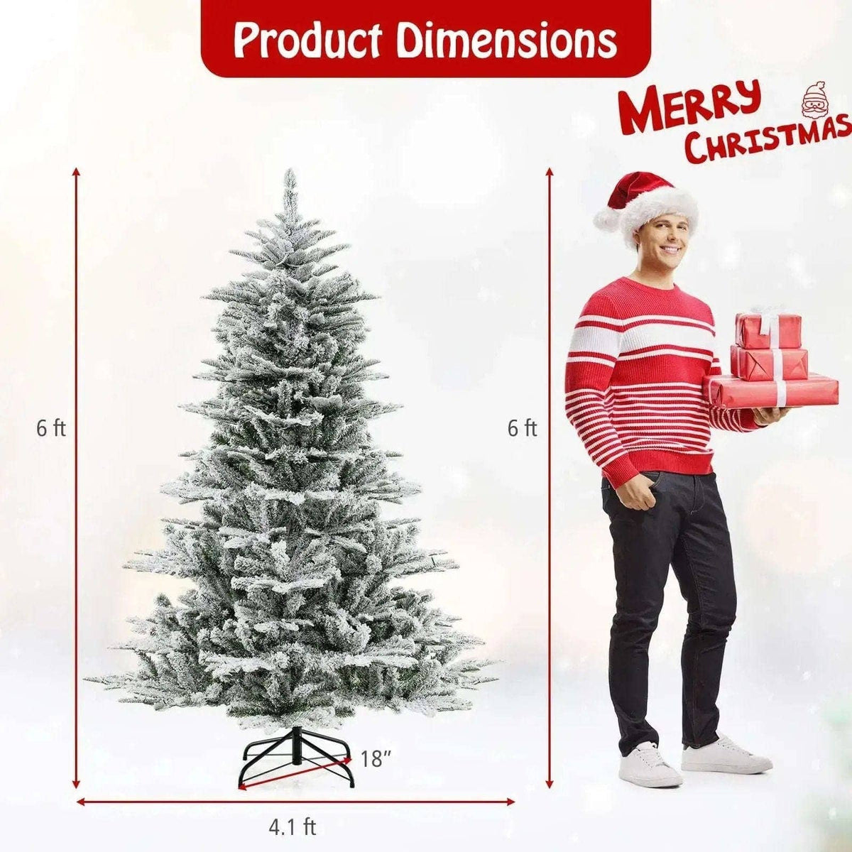 6 Feet Snow Flocked Artificial Christmas Tree with Cool White LED Lights Cartsfy Inc.
