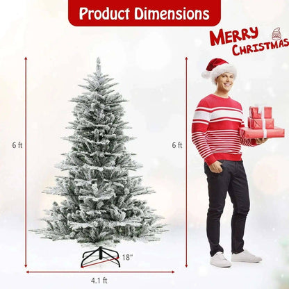 6 Feet Snow Flocked Artificial Christmas Tree with Cool White LED Lights Cartsfy Inc.