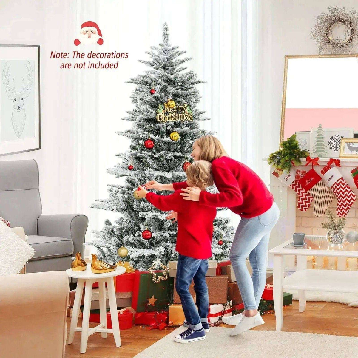 6 Feet Snow Flocked Artificial Christmas Tree with Cool White LED Lights Cartsfy Inc.
