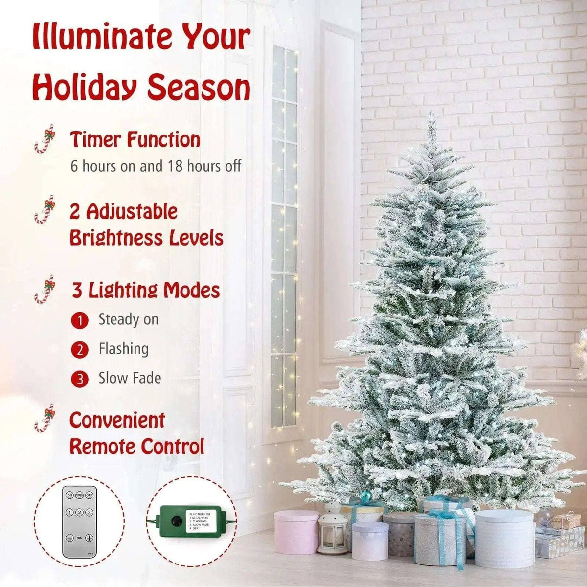6 Feet Snow Flocked Artificial Christmas Tree with Cool White LED Lights Cartsfy Inc.