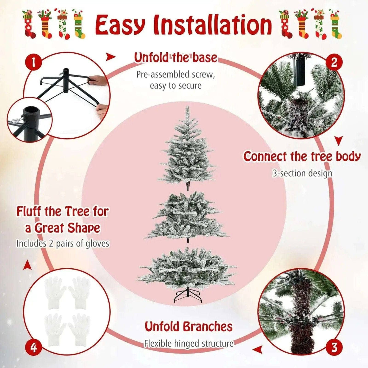 6 Feet Snow Flocked Artificial Christmas Tree with Cool White LED Lights Cartsfy Inc.