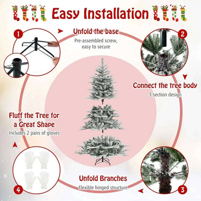 6 Feet Snow Flocked Artificial Christmas Tree with Cool White LED Lights Cartsfy Inc.