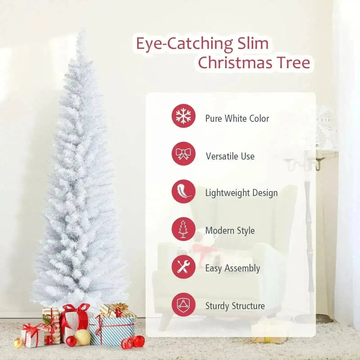 6 Feet Unlit Artificial Slim Pencil Christmas Tree with Metal Stand Cartsfy Inc.