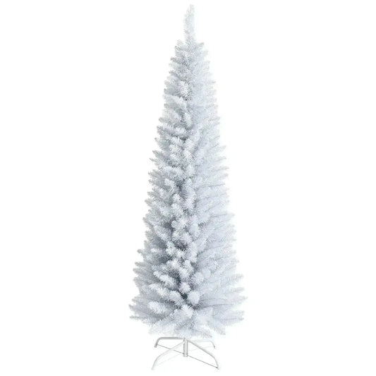 6 Feet Unlit Artificial Slim Pencil Christmas Tree with Metal Stand Cartsfy Inc.