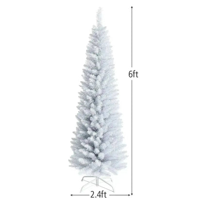 6 Feet Unlit Artificial Slim Pencil Christmas Tree with Metal Stand Cartsfy Inc.