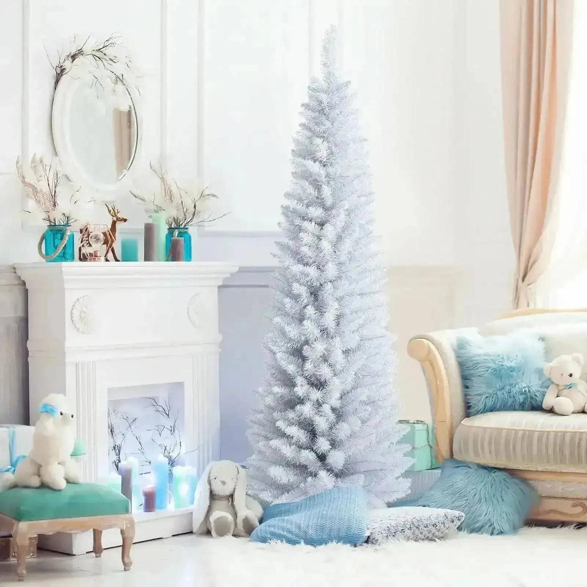 6 Feet Unlit Artificial Slim Pencil Christmas Tree with Metal Stand Cartsfy Inc.
