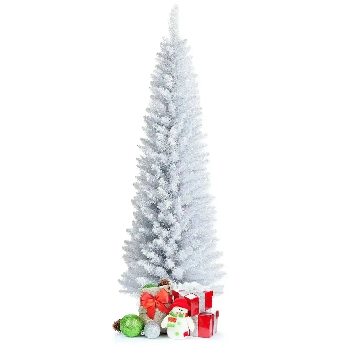 6 Feet Unlit Artificial Slim Pencil Christmas Tree with Metal Stand Cartsfy Inc.