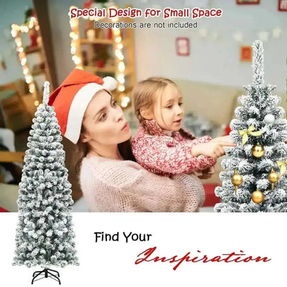 6 Feet Unlit Hinged Snow Flocked Artificial Pencil Christmas Tree with 500 Branch Tip Cartsfy Inc.