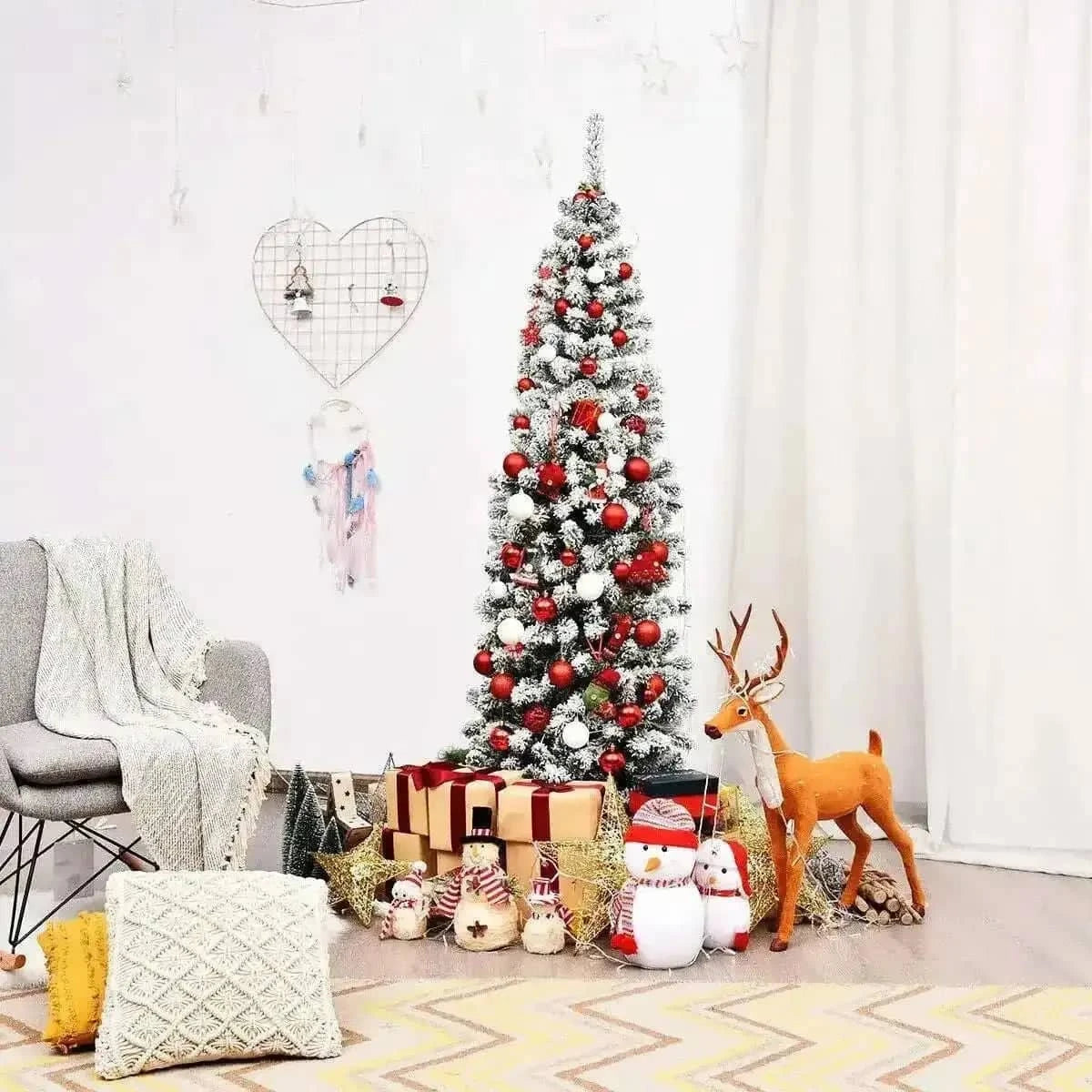 6 Feet Unlit Hinged Snow Flocked Artificial Pencil Christmas Tree with 500 Branch Tip Cartsfy Inc.
