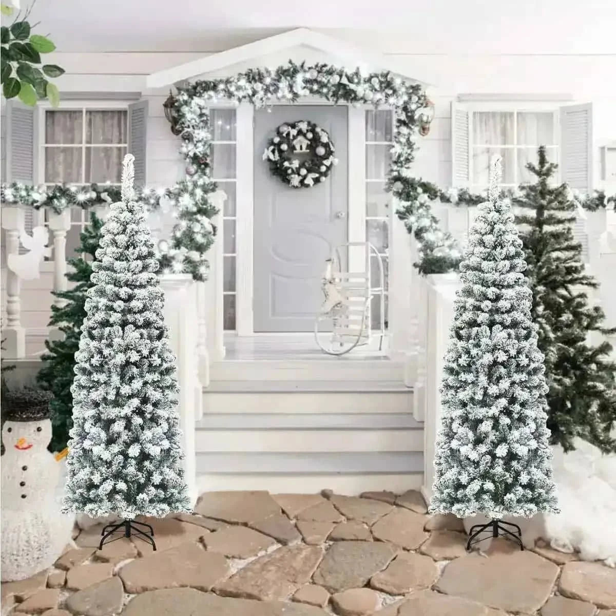 6 Feet Unlit Hinged Snow Flocked Artificial Pencil Christmas Tree with 500 Branch Tip Cartsfy Inc.