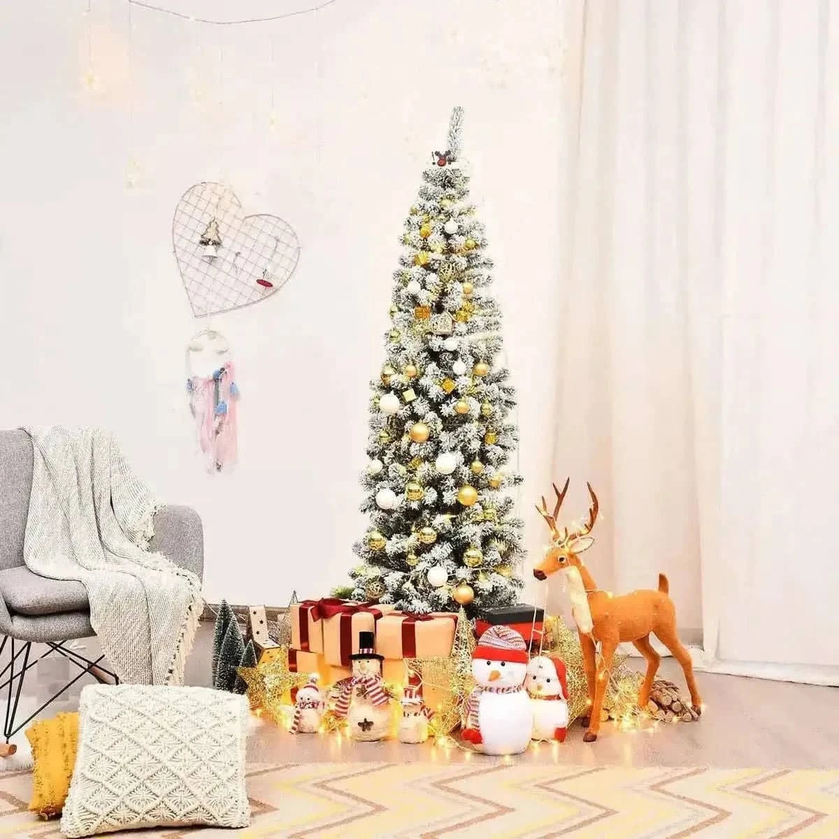 6 Feet Unlit Hinged Snow Flocked Artificial Pencil Christmas Tree with 500 Branch Tip Cartsfy Inc.