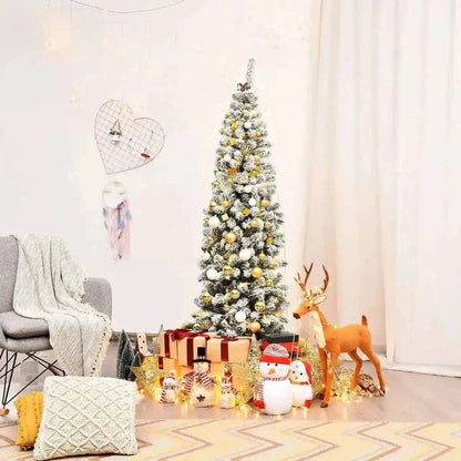 6 Feet Unlit Hinged Snow Flocked Artificial Pencil Christmas Tree with 500 Branch Tip Cartsfy Inc.