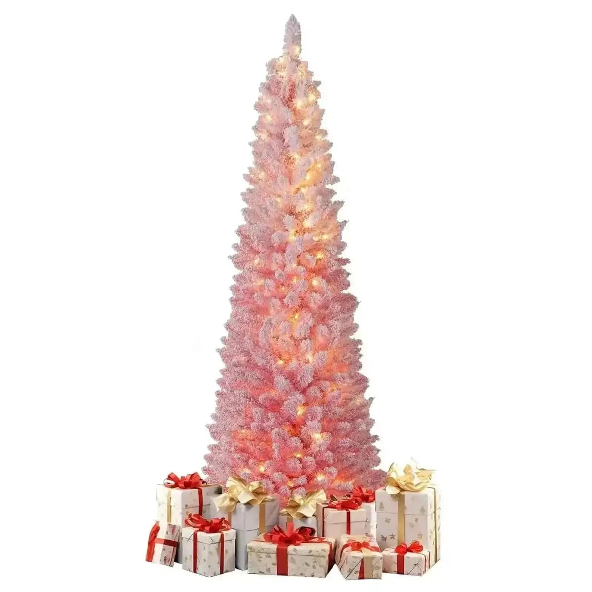 6 FTSnow-flocked Artificial Pink Christmas Tree Pre-lit Hinged Xmas Tree for Holiday Decoration Cartsfy Inc.