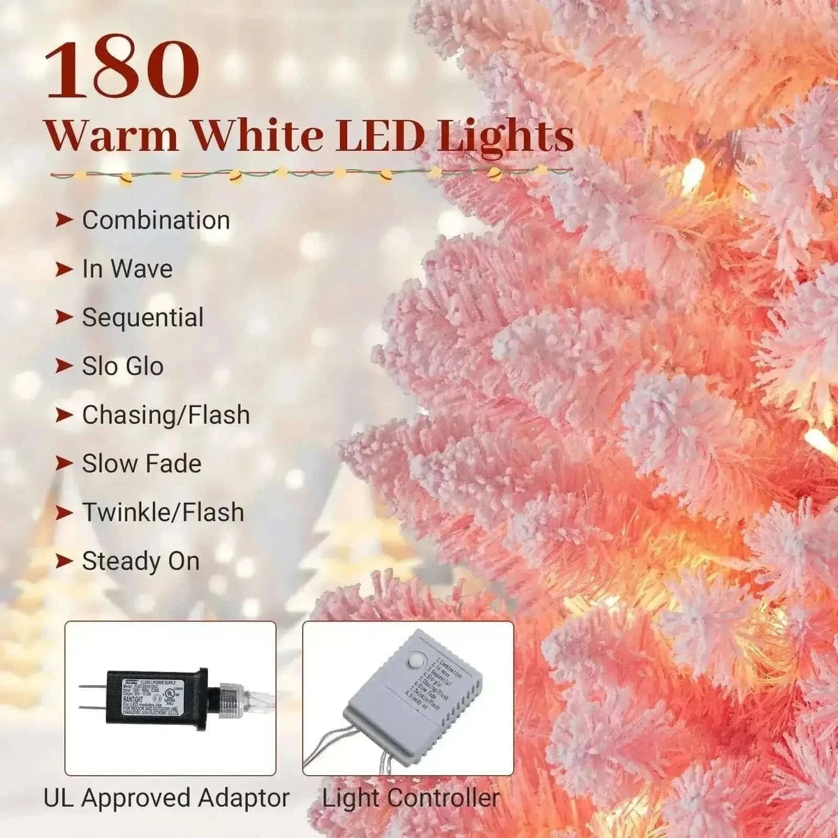 6 FTSnow-flocked Artificial Pink Christmas Tree Pre-lit Hinged Xmas Tree for Holiday Decoration Cartsfy Inc.