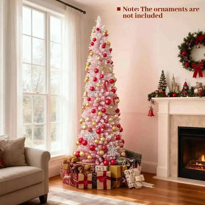6 FTSnow-flocked Artificial Pink Christmas Tree Pre-lit Hinged Xmas Tree for Holiday Decoration Cartsfy Inc.