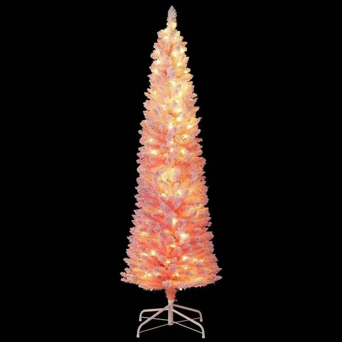 6 FTSnow-flocked Artificial Pink Christmas Tree Pre-lit Hinged Xmas Tree for Holiday Decoration Cartsfy Inc.