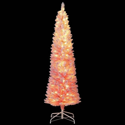6 FTSnow-flocked Artificial Pink Christmas Tree Pre-lit Hinged Xmas Tree for Holiday Decoration Cartsfy Inc.