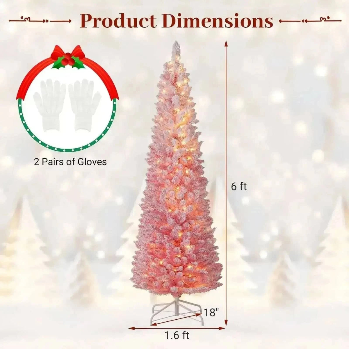 6 FTSnow-flocked Artificial Pink Christmas Tree Pre-lit Hinged Xmas Tree for Holiday Decoration Cartsfy Inc.