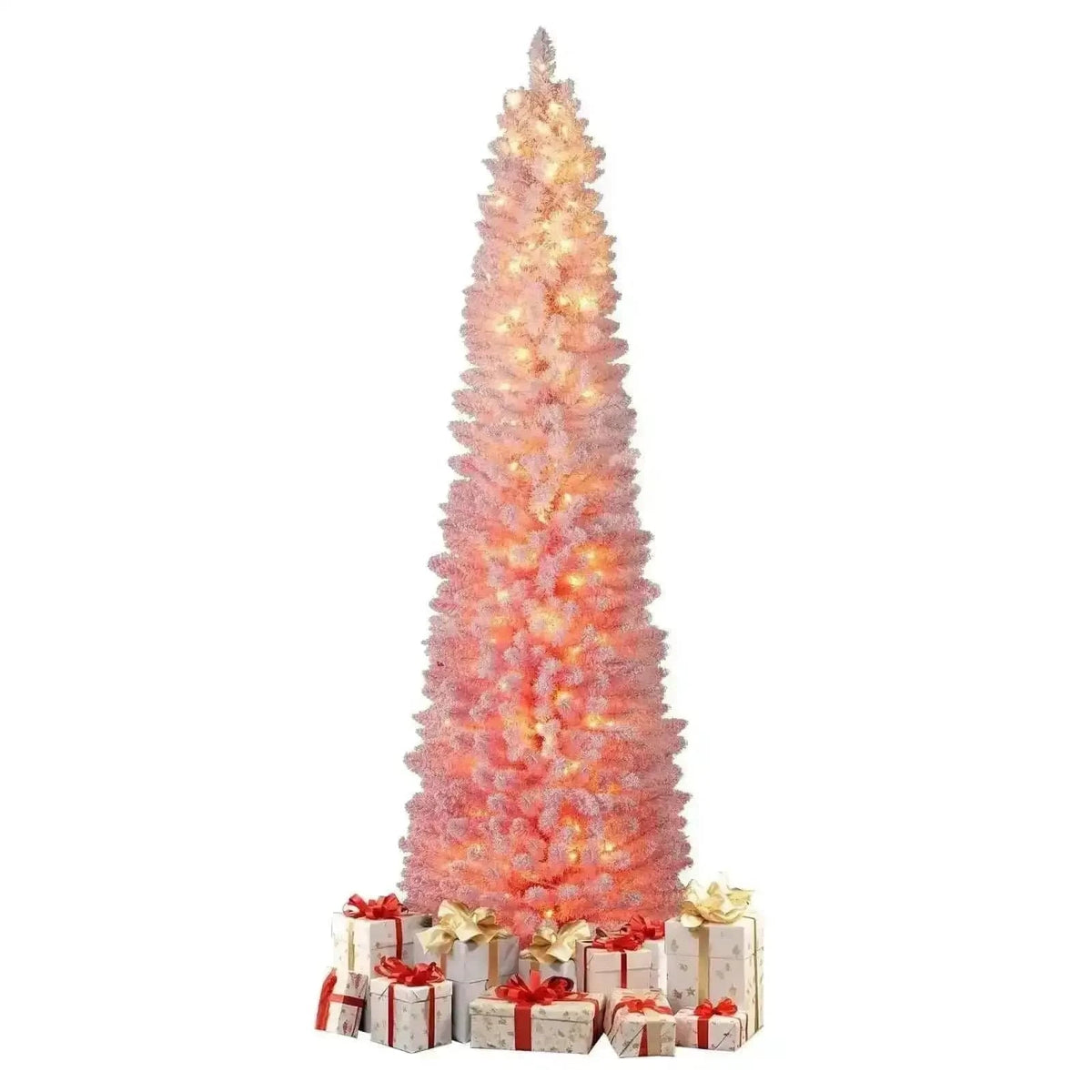 6 FTSnow-flocked Artificial Pink Christmas Tree Pre-lit Hinged Xmas Tree for Holiday Decoration Cartsfy Inc.