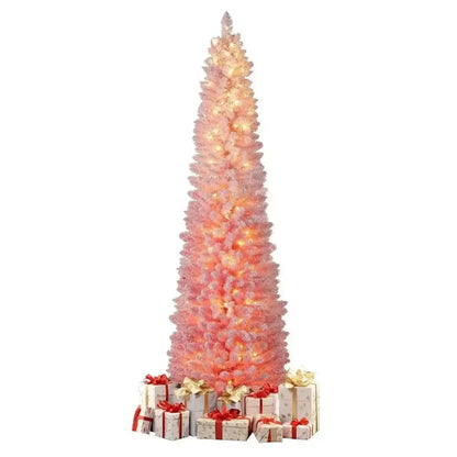 6 FTSnow-flocked Artificial Pink Christmas Tree Pre-lit Hinged Xmas Tree for Holiday Decoration Cartsfy Inc.