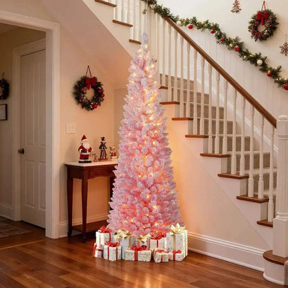 6 FTSnow-flocked Artificial Pink Christmas Tree Pre-lit Hinged Xmas Tree for Holiday Decoration Cartsfy Inc.