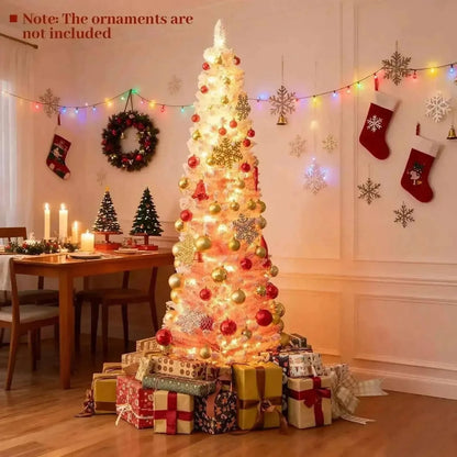 6FT Snow-flocked Artificial Pink Christmas Tree for Holiday Decoration