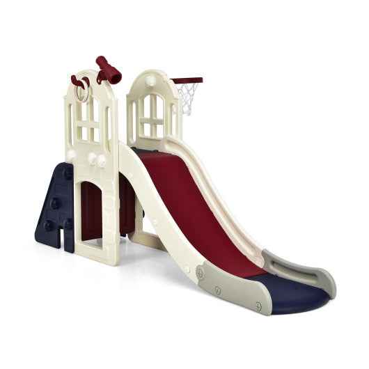 6-In-1 Large Slide for Kids Toddler Climber Slide Playset with Basketball Hoop-Blue Cartsfy Inc.