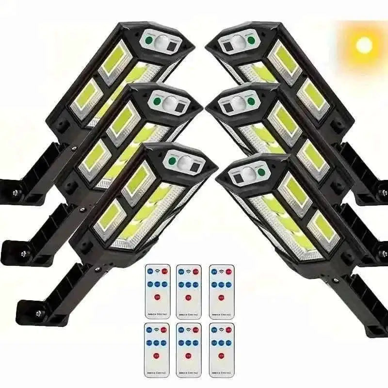 Solar motion sensor garden lights, 6-pack with black housings and COB LED arrays