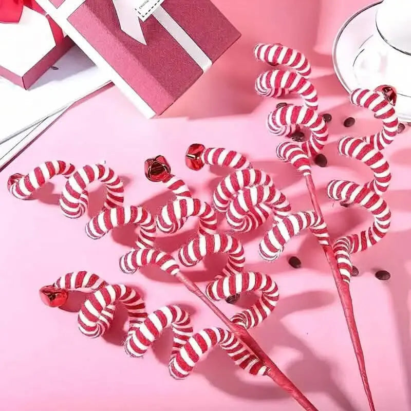 Set of red and white striped spiral Christmas decoration picks