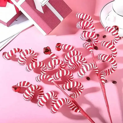 Set of red and white striped spiral Christmas decoration picks