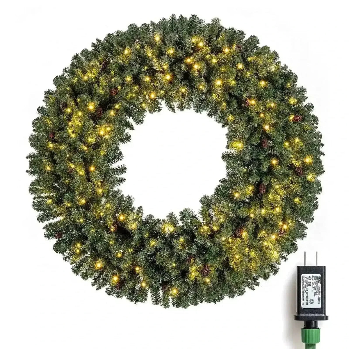 60 Inch Pre-Lit Artificial Christmas Wreath 200 LED Warm White Lights Cartsfy Inc.