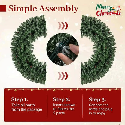 60 Inch Pre-Lit Artificial Christmas Wreath 200 LED Warm White Lights Cartsfy Inc.