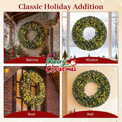60 Inch Pre-Lit Artificial Christmas Wreath 200 LED Warm White Lights Cartsfy Inc.
