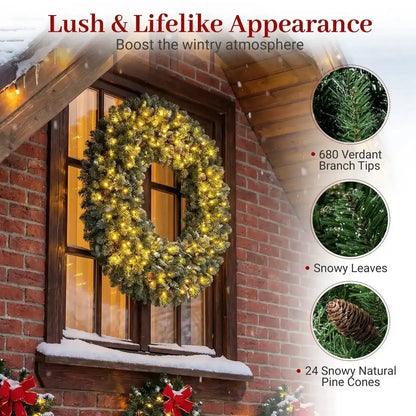60 Inch Pre-Lit Artificial Christmas Wreath 200 LED Warm White Lights Cartsfy Inc.