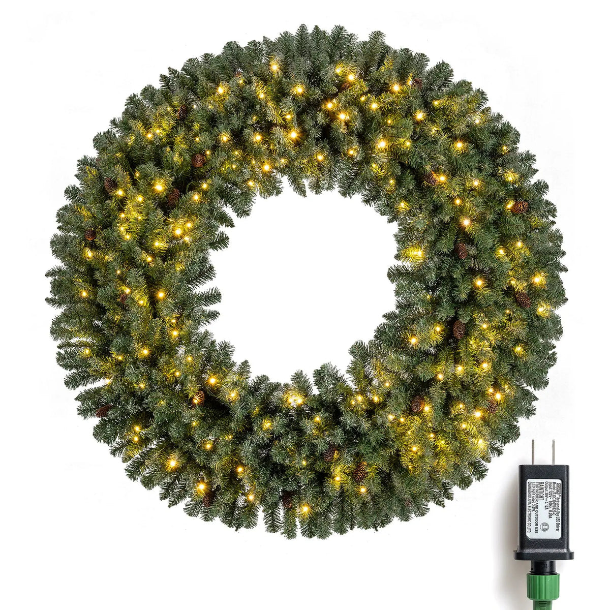 60 Inch Pre-Lit Artificial Christmas Wreath 200 LED Warm White Lights